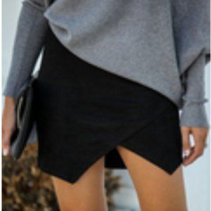Fall Festival Faux Suede Wrap Skirt - Black, Size L